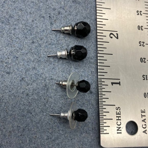 Stud Earrings Black Faceted Two Pairs Small Classic Retro Granny BoHo Soft Girl - Picture 4 of 4